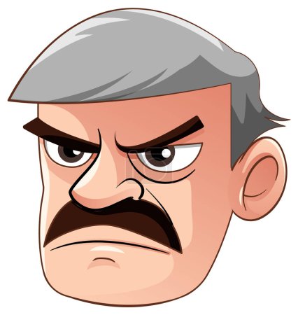 Illustration for Serious Military Officer Head with Grumpy Expression illustration - Royalty Free Image