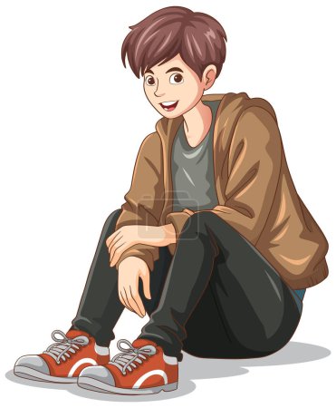 Ilustración de Dibujos animados adolescente feliz sentado en el suelo ilustración - Imagen libre de derechos