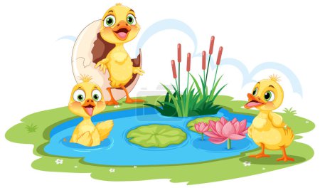 Ilustración de Patos lindos en la ilustración del estanque - Imagen libre de derechos