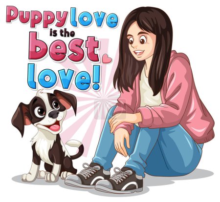 Illustration for Girl with cute puppy illustration - Royalty Free Image