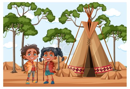 Illustration for Indigenous Kids Cartoon Character illustration - Royalty Free Image