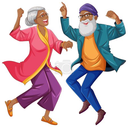 Téléchargez les illustrations : Heureux vieux couple indien dansant illustration - en licence libre de droit