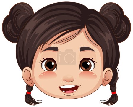 Illustration for Cute Asian girl head cartoon illustration - Royalty Free Image