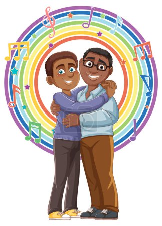 Illustration for Male couple cartoon character with rainbow pride at the background illustration - Royalty Free Image