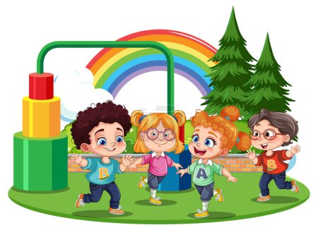 Illustration for Children with different race playing at the playground slide illustration - Royalty Free Image