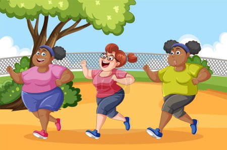 Illustration for Group of middle age woman jogging in the park illustration - Royalty Free Image