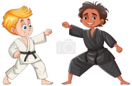 Téléchargez les illustrations : Enfants de différentes races jouant à l'illustration de taekwondo - en licence libre de droit