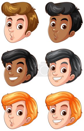Illustration for Set of man head different race illustration - Royalty Free Image
