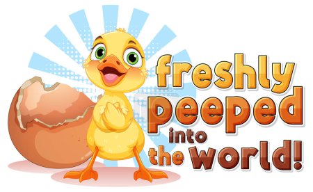 Illustration for Little duckling hatching the egg text icon illustration - Royalty Free Image