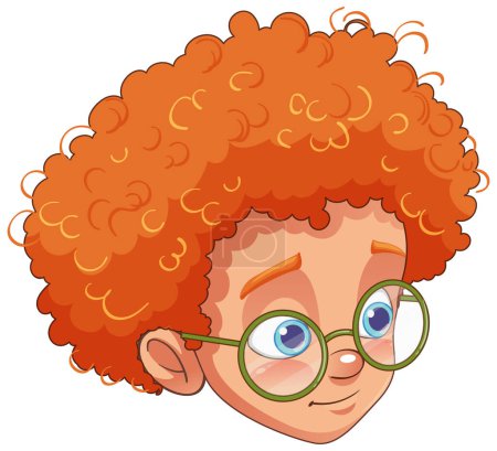 Illustration for Cute curly hair boy wearing glasses head illustration - Royalty Free Image