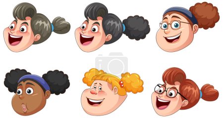 Illustration for Set of Happy Chubby Women Faces illustration - Royalty Free Image