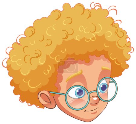 Illustration for Cute curly hair boy wearing glasses head illustration - Royalty Free Image
