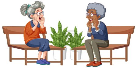 Illustration for Interracial elderly people couple cartoon illustration - Royalty Free Image