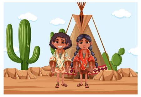 Illustration for Indigenous Kids Cartoon Character illustration - Royalty Free Image