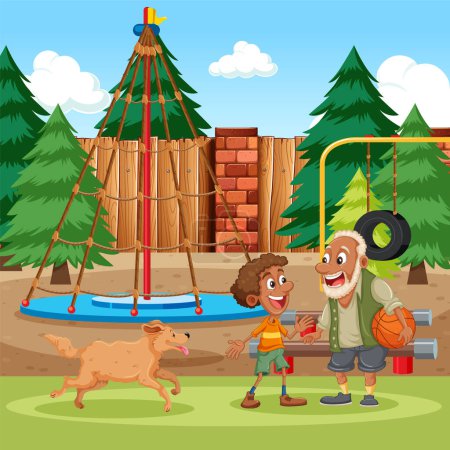 Illustration for Uncle and boy playing basketball at the playground illustration - Royalty Free Image