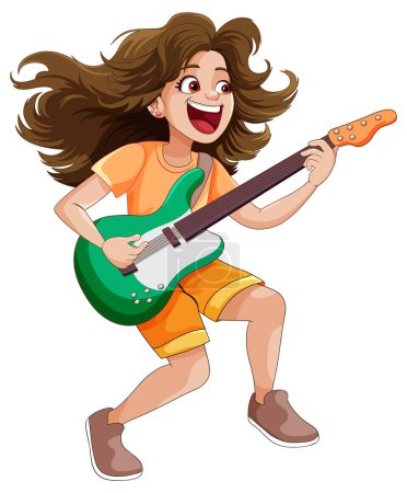 Illustration for Female rock musician playing bass illustration - Royalty Free Image
