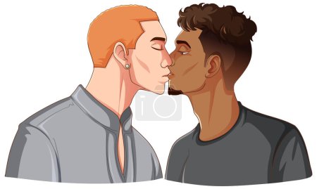 Téléchargez les illustrations : LGBTQ gay couple baisers chaque autre illustration - en licence libre de droit