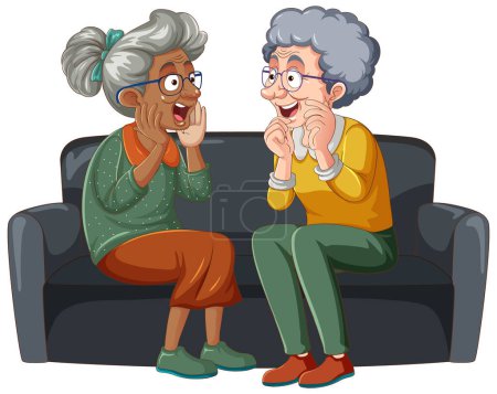 Téléchargez les illustrations : Grand-mère de race différente parlant illustration - en licence libre de droit