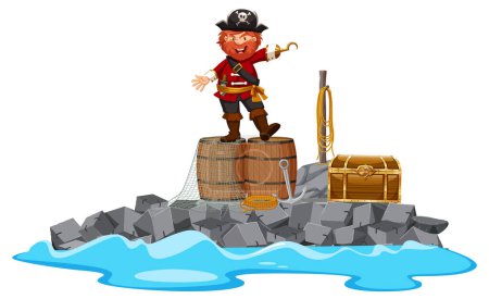 Ilustración de Pirata parado en barril en isla aislada ilustración - Imagen libre de derechos