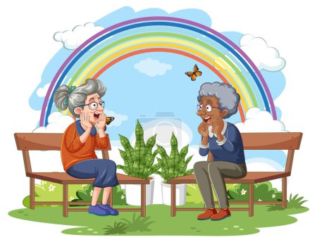 Illustration for Happy grandmother talking at the park illustration - Royalty Free Image