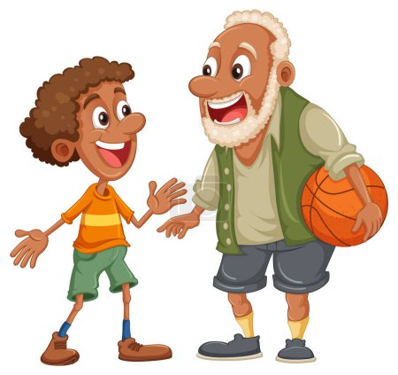 Téléchargez les illustrations : Afro African père et fils jouer au basket illustration - en licence libre de droit