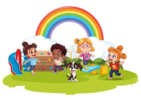 Téléchargez les illustrations : Enfants avec différentes courses jouant à l'illustration du parc - en licence libre de droit