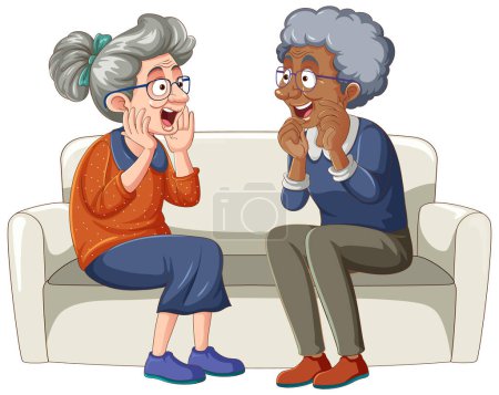 Téléchargez les illustrations : Interracial personnes âgées couple dessin animé illustration - en licence libre de droit