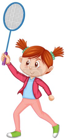 Illustration for A girl playing badminton isolated illustration - Royalty Free Image