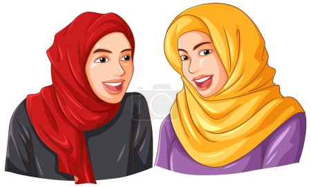 Téléchargez les illustrations : Joyeux musulman femme portant hijab amis illustration - en licence libre de droit