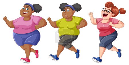 Téléchargez les illustrations : Groupe de femmes avec illustration de course de jogging différente - en licence libre de droit
