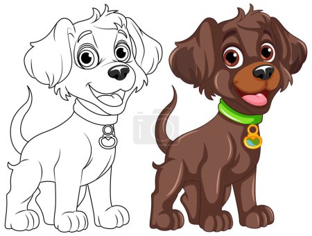 Téléchargez les illustrations : Coloriage contour de mignon chien illustration - en licence libre de droit