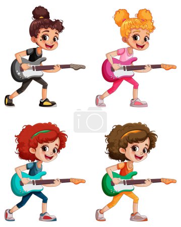 Illustration for Set of rock musician playing bass illustration - Royalty Free Image