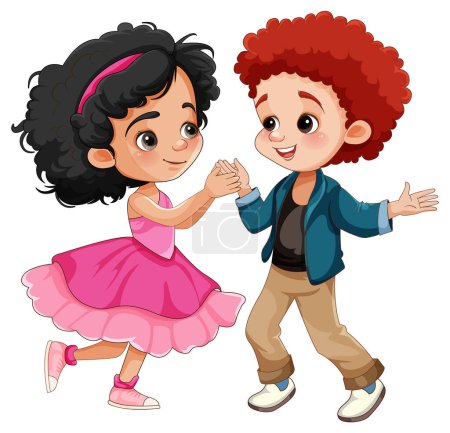 Téléchargez les illustrations : Couple enfant différente race danse ensemble illustration - en licence libre de droit