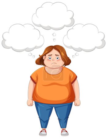 Ilustración de Mujer deprimida con sobrepeso con burbujas del habla ilustración - Imagen libre de derechos