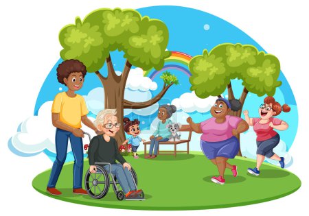 Illustration for People at the park doing different activities illustration - Royalty Free Image