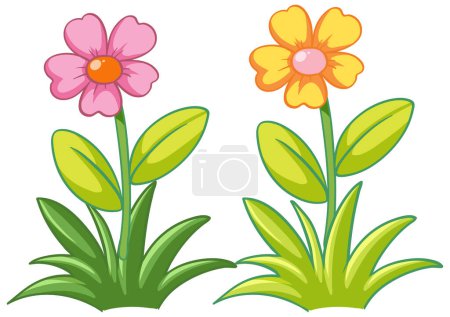 Illustration for Cartoon-Style Pink and Yellow Flowers illustration - Royalty Free Image