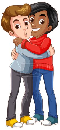 Téléchargez les illustrations : Interracial mâle couple dessin animé personnage illustration - en licence libre de droit