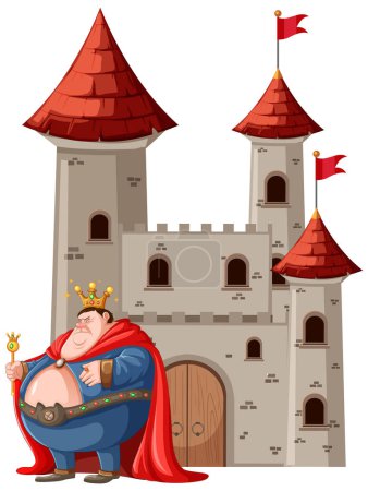 Téléchargez les illustrations : Grand Roi avec Château en dessin animé Illustration de style - en licence libre de droit