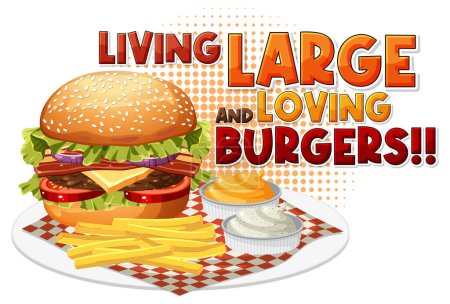 Téléchargez les illustrations : Vivre grand et aimant hamburgers icône illustration de dessin animé - en licence libre de droit