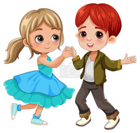 Téléchargez les illustrations : Couple enfant différente race danse ensemble illustration - en licence libre de droit