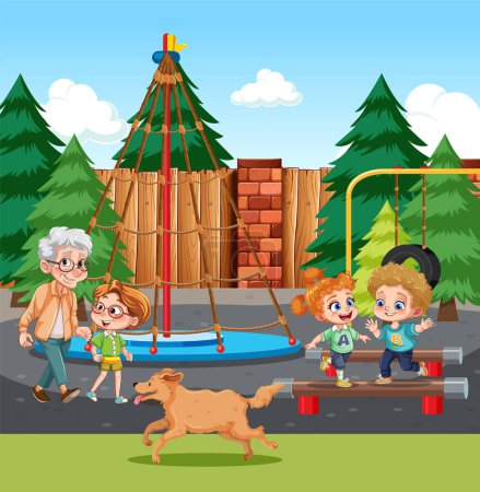 Ilustración de Niños y abuelos en la ilustración del parque - Imagen libre de derechos
