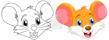Illustration for Coloring cute rat cartoon and its colour illustration - Royalty Free Image
