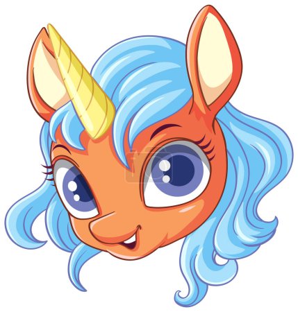 Ilustración de Unicornio naranja con ilustración vectorial de melena azul - Imagen libre de derechos