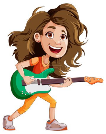 Téléchargez les illustrations : Musicien rock féminin jouant illustration basse - en licence libre de droit