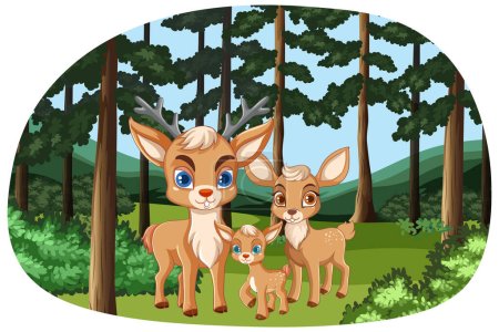 Illustration for Two deers in woods scene illustration - Royalty Free Image