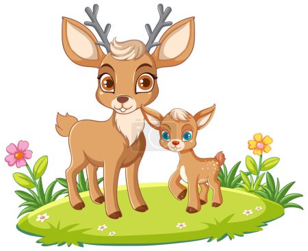 Téléchargez les illustrations : Mère cerf et bébé en dessin animé Illustration de style - en licence libre de droit