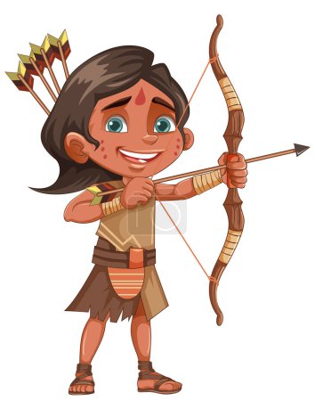 Illustration for Native American Tribe Kid Archer illustration - Royalty Free Image