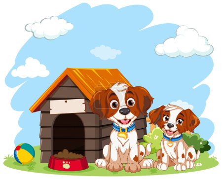 Téléchargez les illustrations : Chien ludique avec illustration Dog House - en licence libre de droit