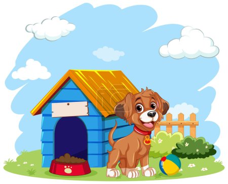 Illustration for Playful Dog with Dog House illustration - Royalty Free Image