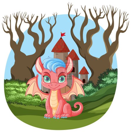 Illustration for Cute Dragon in the Forest Scene illustration - Royalty Free Image